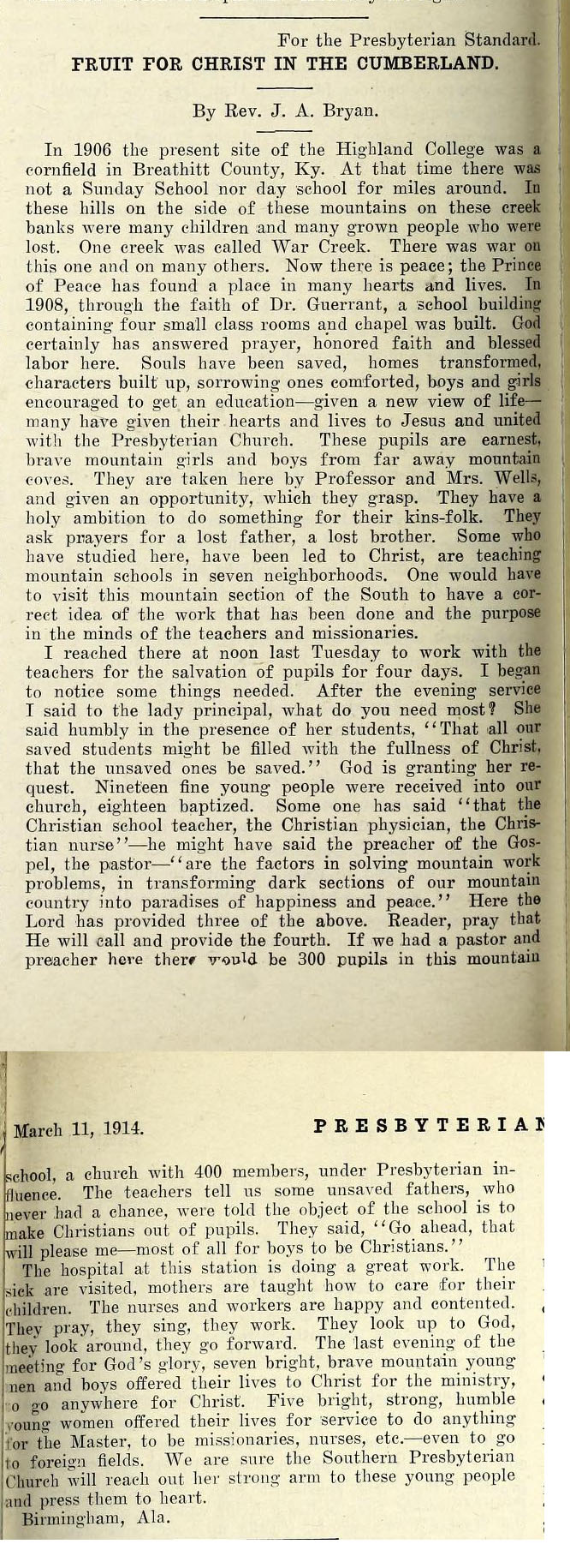 Fruit for Christ in The Cumberland by J.A. Bryan